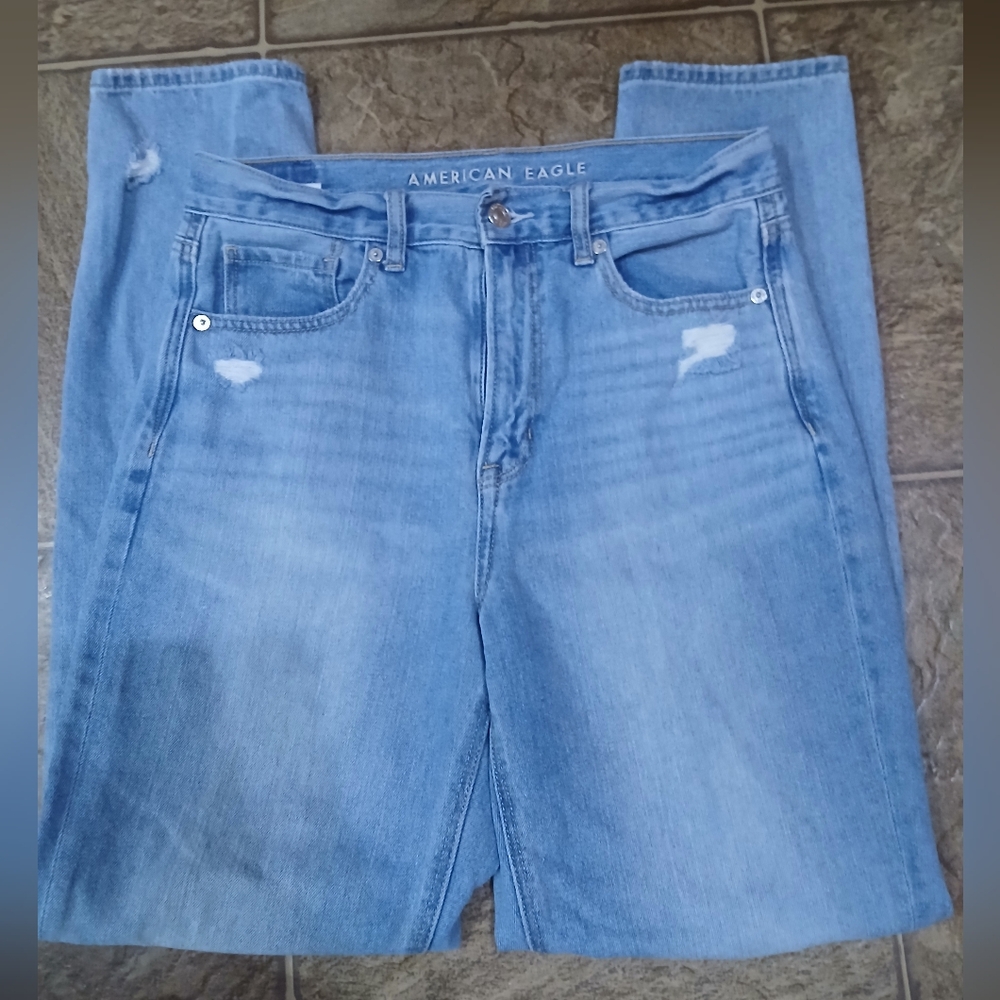 American Eagle Light Wash Distressed Mom Jeans Sz 6 Long Denim Summer Casual